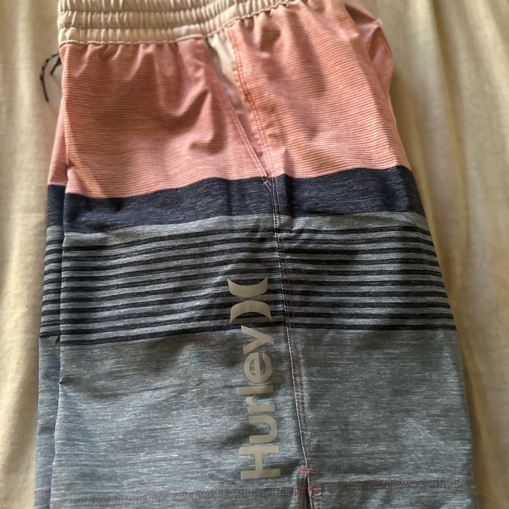 Hurley Pink and Gray Color-Block Shorts